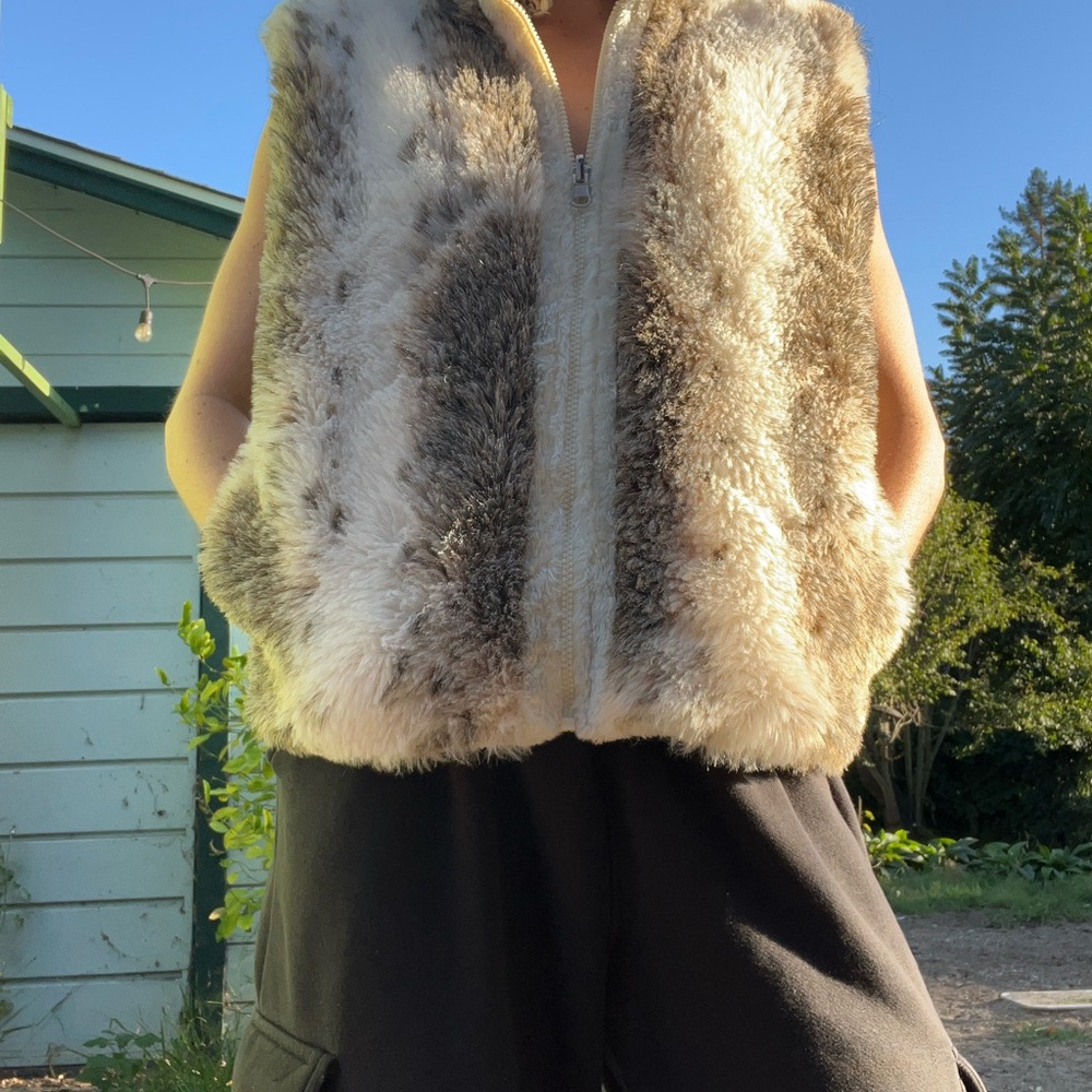 Faux Fur Vest in Cream and Brown